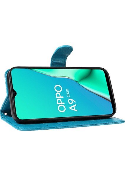 Oppo A9 2020/A5 2020 Kabartmalı Kelebek ve Kart Yuvası Cüzdan Için Kılıf (Yurt Dışından)