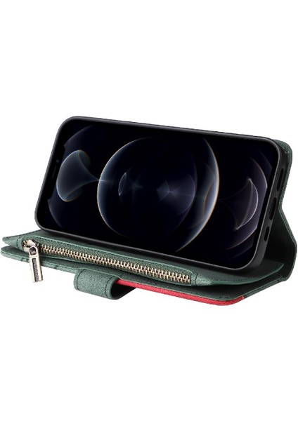IPhone 12 Için Kılıf Pro Max Iki Renkli Dikiş Dokuz Kart Yuvaları Kickstand (Yurt Dışından)