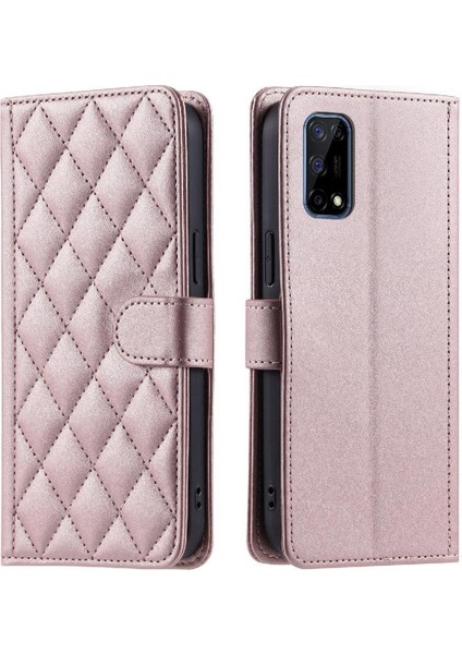 Realme 7 Pro Için Telefon Kılıfı Manyetik El Kayışı Kafes Flip Folio Cüzdan (Yurt Dışından)