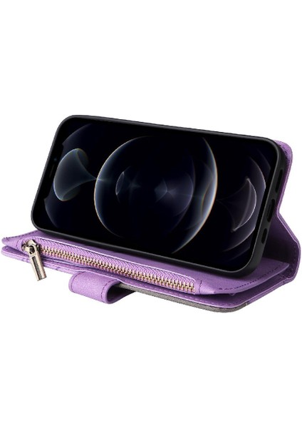 IPhone 12 Için Kılıf Pro Max Iki Renkli Dikiş Dokuz Kart Yuvaları Kickstand (Yurt Dışından)