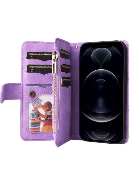 IPhone 12 Için Kılıf Pro Max Iki Renkli Dikiş Dokuz Kart Yuvaları Kickstand (Yurt Dışından)