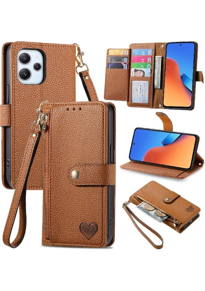 Redmi 12 Için Kılıf Deri Kılıf Kordon Fermuar Aşk Cüzdan (Yurt Dışından)