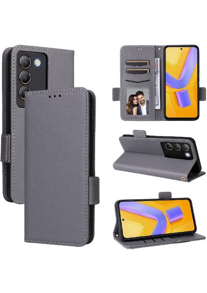 Vivo Y200E 5g Yan Toka Manyetik Cüzdan Kart Yuvaları Tutucu Pu (Yurt Dışından)