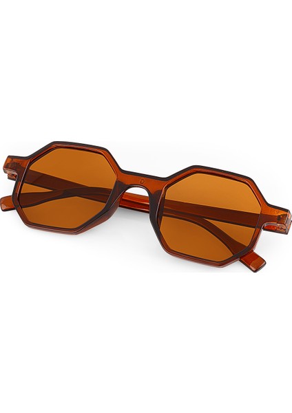 Octagon Retro Tasarım Kahverengi Sekizgen Unisex Güneş Gözlüğü
