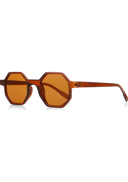 Octagon Retro Tasarım Kahverengi Sekizgen Unisex Güneş Gözlüğü modelleri