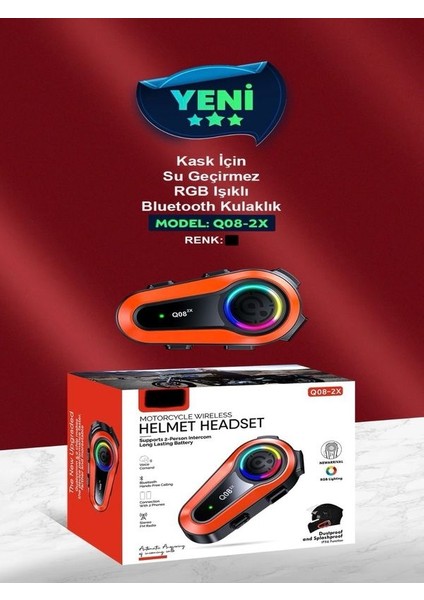 Q0082X IPX6 Su Geçirmez RGB 1KM 2KİŞİ İNTERKOM/FM Radio Motosiklet Kask Kulaklık Wirelees v5.0