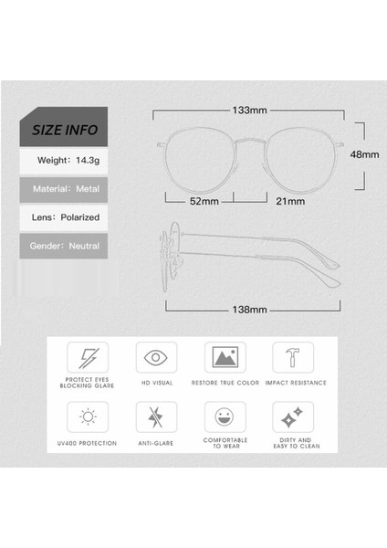 Round Metal Polarize Siyah Yuvarlak Kadın Güneş Gözlüğü