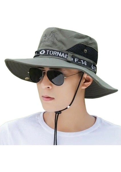 Jia Wang Yi Meow Erkek Şapka Açık Güneşlik Güneş Şapkası Büyük Kenarlı Balıkçılık Güneş Şapkası Balıkçı Şapkası Erkek (Yurt Dışından)