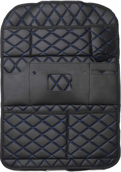 Siyah Mavi Oto Koltuk Arkası Düzenleyici Nakışlı Deri Organizer 44 x 62 cm / 1 Adet modelleri