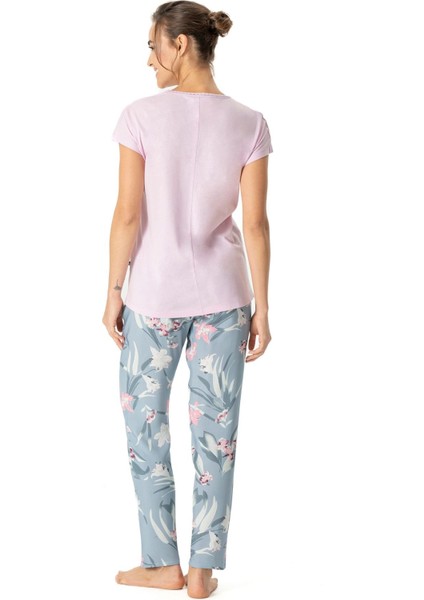17045 Kadın Kısa Kollu V Yaka Pijama Takımı