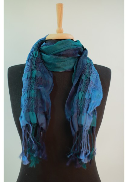 Mavi-Koyu Yeşil Renkli Ipek