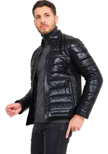 Kuzu Derisi Siyah Şişme Mont modelleri