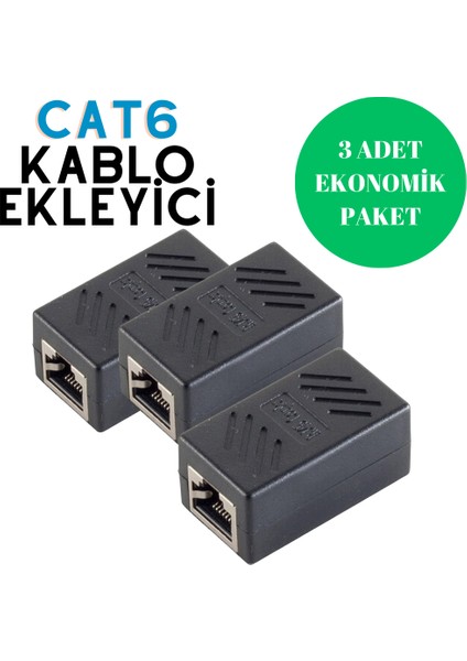 3 Adet Cat6 Ethernet Kablo Ekleyici, Birleştirici, Uzatıcı