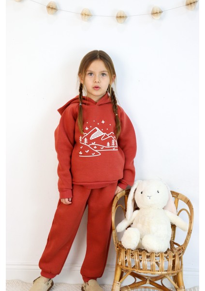 3 Ip Baskılı Kapüşonlu Şardonlu Ikili Takım