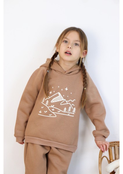 3 Ip Baskılı Kapüşonlu Şardonlu Ikili Takım