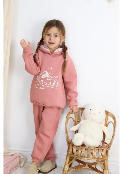 3 Ip Baskılı Kapüşonlu Şardonlu Ikili Takım