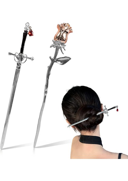 Altın Gül Çin Tarzı Punk Metal Kılıç Hairmple Gül Çiçek Saç Sopa Kadınlar Için Saç Tokası Dıy Saç Modeli Tasarım Araçları Aksesuarları (Yurt Dışından) fiyatları
