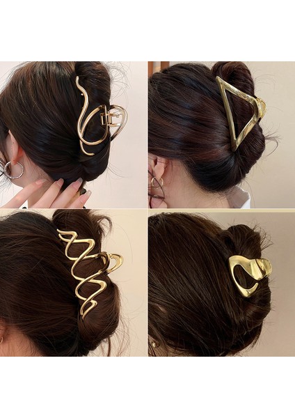 3-Altın Moda Geometrik Metal Saç Pençe Klipsleri Kadınlar Için Vintage Saç Kelepçeleri Yengeç Kafa Bandı Firkete Kızlar Saç Aksesuarları Şapkalar (Yurt Dışından) fırsatları