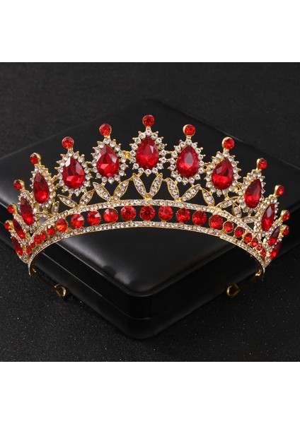 Hiçbiri Barok Kırmızı Kristal Tiaras ve Taçlar Balo Taklidi Gelin Diadem Taç Taira Kadınlar Için Düğün Saç Aksesuarları Takı Taç (Yurt Dışından) fırsatları