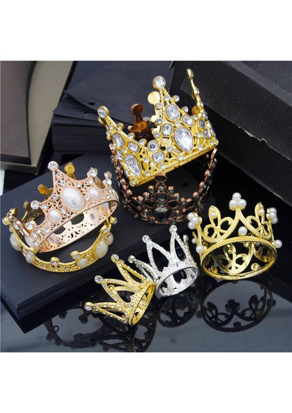 No.12 Boyutu Erkek Kız Için Küçük Metal Taç Bebek Doğum Günü Balo Tiaras Inciler Saç Takı Bebek Kek Süsleri Kafa Aksesuarları (Yurt Dışından)