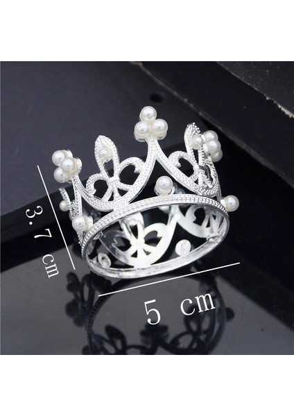 No.12 Boyutu Erkek Kız Için Küçük Metal Taç Bebek Doğum Günü Balo Tiaras Inciler Saç Takı Bebek Kek Süsleri Kafa Aksesuarları (Yurt Dışından)