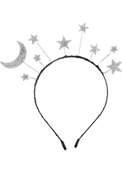 6EE412186-1 Prenses Kız Cadılar Bayramı Partisi Taç Bandı Glitter Toz Ay Yıldız Takılar Metal Alaşım Saç Çember Doğum Günü Tiara Başlığı Hediye (Yurt Dışından)