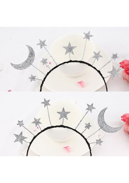 6EE412186-1 Prenses Kız Cadılar Bayramı Partisi Taç Bandı Glitter Toz Ay Yıldız Takılar Metal Alaşım Saç Çember Doğum Günü Tiara Başlığı Hediye (Yurt Dışından) modelleri