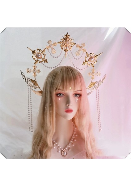 Kafa Bantları Tarzı C5 Lolita Metal Halo Taç Mary Tanrıça Kafa Bandı Kadın Cadılar Bayramı Cosplay Kostüm Başlığı (Yurt Dışından)