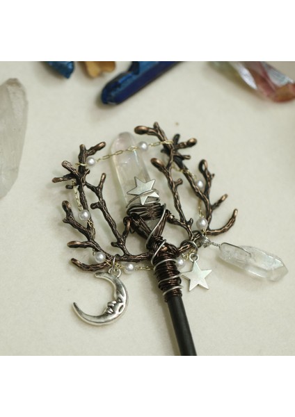 Fz-60-4 El Yapımı El Sanatları Vintage Cadı Değnek Sihirli Değnek Kristal Firkete Cadı Şube Jeanne D'arc Saç Sopa Wiccan Gelin Düğün Hediyesi (Yurt Dışından)