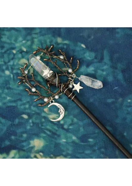 Fz-60-4 El Yapımı El Sanatları Vintage Cadı Değnek Sihirli Değnek Kristal Firkete Cadı Şube Jeanne D'arc Saç Sopa Wiccan Gelin Düğün Hediyesi (Yurt Dışından)