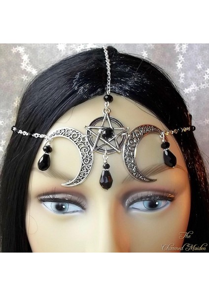 A4 Wicca Moon & Triskele Başlığı Gotik Baş Zinciri Ay Halkası Pagan Başlığı Wiccan Baş Zinciri (Yurt Dışından) fiyatları