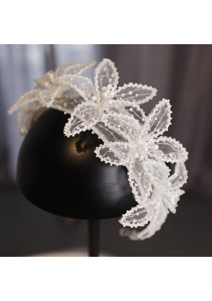 D Gelin Saç Takı Beyaz Çiçek Bantlar Hairbands El Yapımı Başlıklar Gelinler Kadınlar Için Şapkalar Headdress Düğün Aksesuarları (Yurt Dışından)