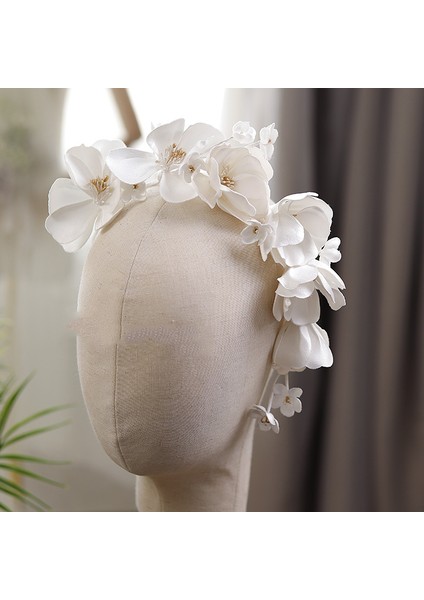 D Gelin Saç Takı Beyaz Çiçek Bantlar Hairbands El Yapımı Başlıklar Gelinler Kadınlar Için Şapkalar Headdress Düğün Aksesuarları (Yurt Dışından) fırsatları