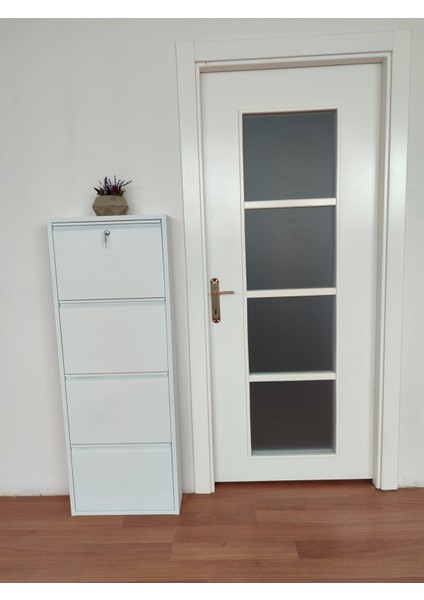 4'lü Metal Ayakkabılık Beyaz Kilitli