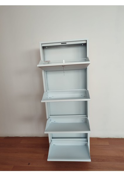 4'lü Metal Ayakkabılık Beyaz Kilitli modelleri