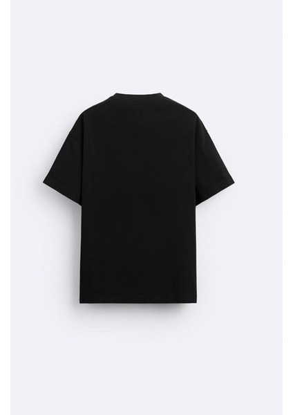 Bisiklet Yaka This Is Based On Real Life Story Baskılı Oversize Siyah Erkek T-Shirt