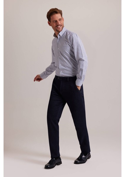 Erkek Lacivert Regular Fit Yan Cep Kanvas Pantolon