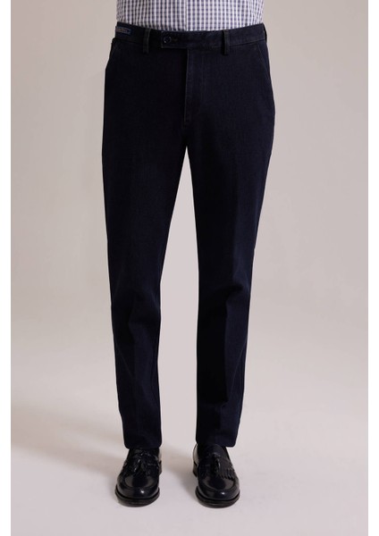 Erkek Lacivert Regular Fit Yan Cep Kanvas Pantolon