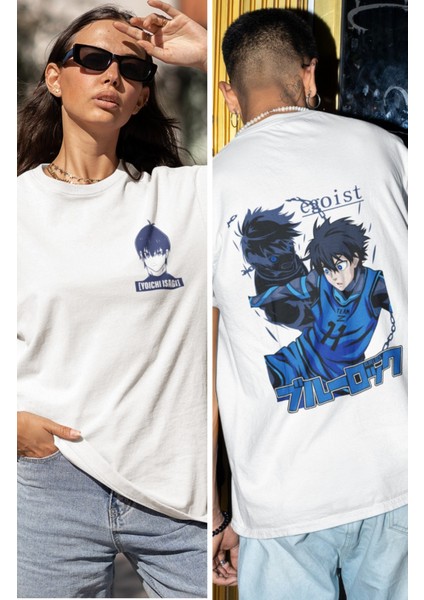 Unisex Sırt Baskılı Yoichi Isagi Tişört, Oversize Blue Lock Anime Baskılı T-Shirt