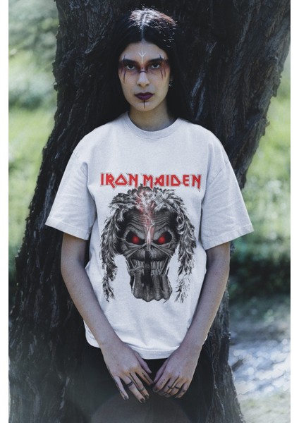 Unisex Iron Maiden V2 Tişört, Oversize Rock Metal Baskılı T-Shirt
