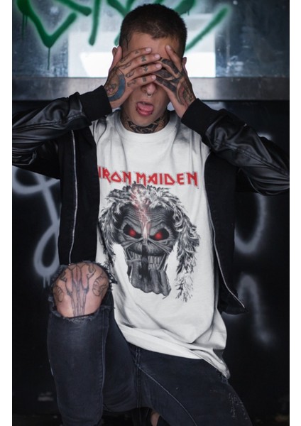 Unisex Iron Maiden V2 Tişört, Oversize Rock Metal Baskılı T-Shirt