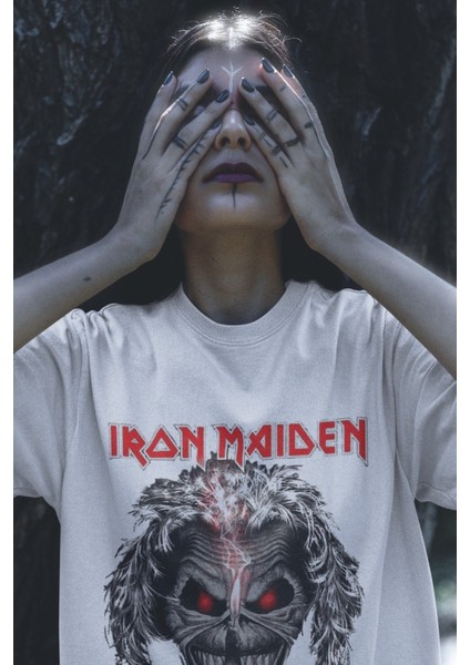 Unisex Iron Maiden V2 Tişört, Oversize Rock Metal Baskılı T-Shirt
