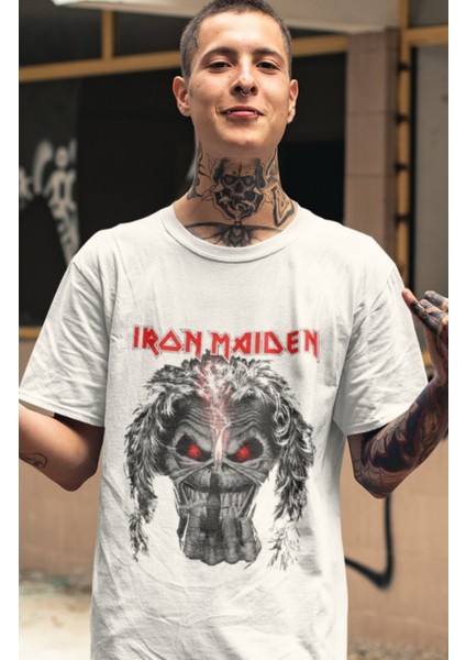 Unisex Iron Maiden V2 Tişört, Oversize Rock Metal Baskılı T-Shirt