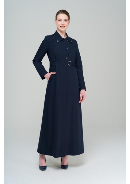 Gömlek Yaka Kuşak Detaylı Astarlı Pardesü LACİVERT 6568