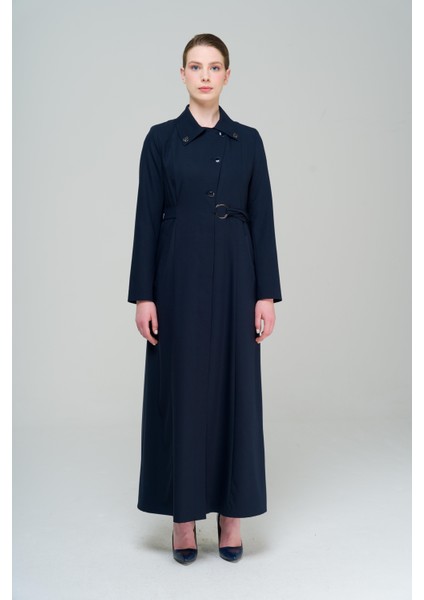 Gömlek Yaka Kuşak Detaylı Astarlı Pardesü LACİVERT 6568