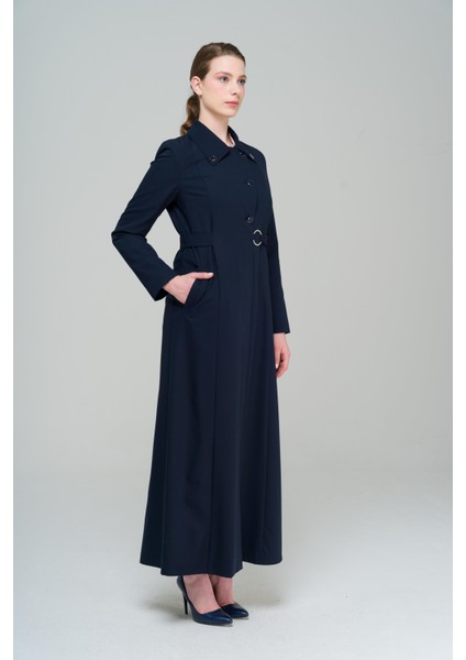 Gömlek Yaka Kuşak Detaylı Astarlı Pardesü LACİVERT 6568