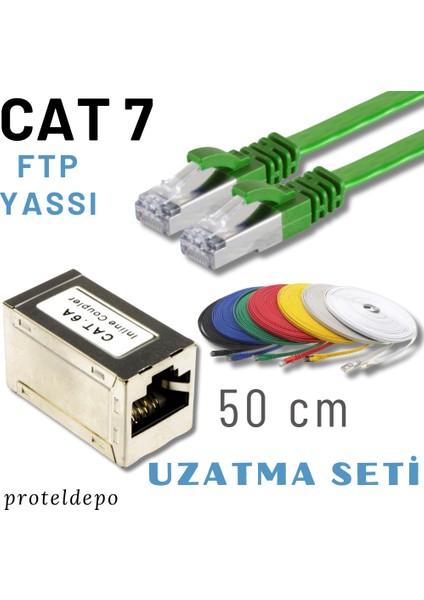 50 cm Cat7 Kablo Yassı Ftp Ethernet Network Lan Ağ Kablo ve Ekleyici