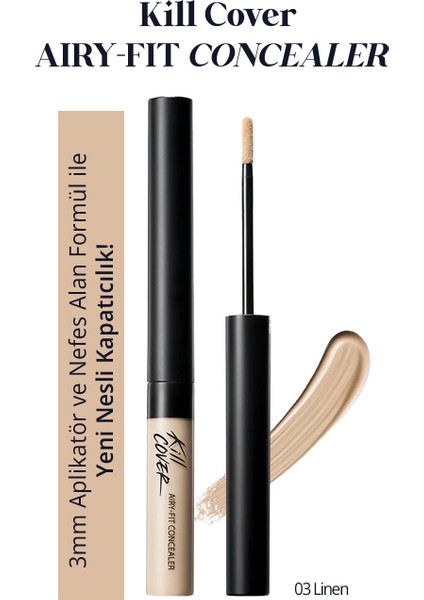 Hafif Formüllü, Uzun Süre Kalıcı Kapatıcı Clio Kill Cover Airy-Fit Concealer (3 Linen)