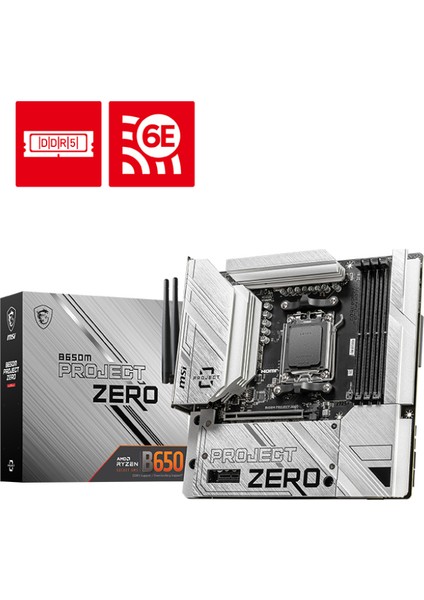 MB B650M PROJECT ZERO AM5 DDR5 7600MHZ(OC) HDMI DP M.2 USB3.2 2.5G LAN WI-FI 6E mATX