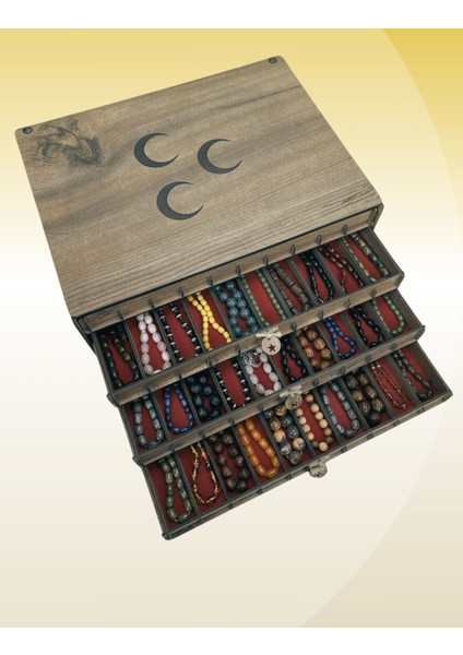 Kişiye Özel Ahşap Tesbih Koleksiyon Kutusu, Aksesuar Kutusu, Tesbihlik (40 Tesbihlik)